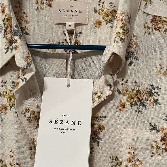 Sezane Floral MAX Button Down Shirt - Cream and Yellow - Picture 2 of 2